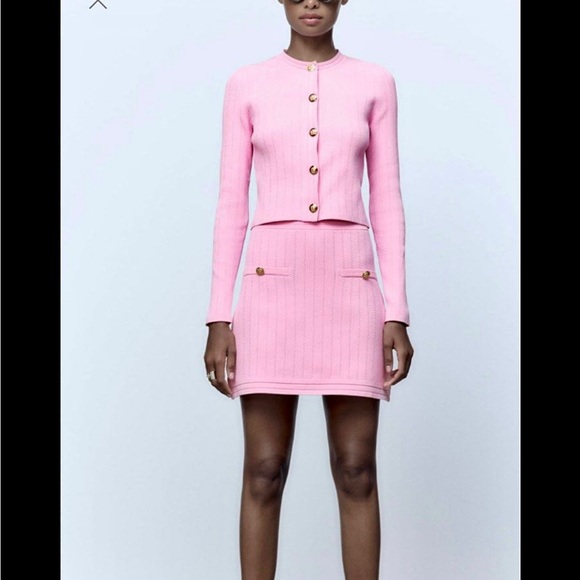 Zara NWT pink coord matching 2 piece skirt and button cardigan set - Picture 4 of 17